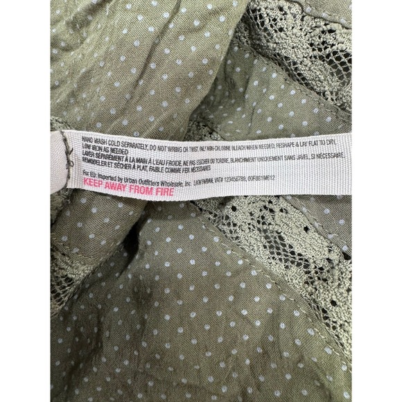 EUC Intimately Free People green polka dots lace boho flowy hippie shirt Size S+ - Picture 8 of 8